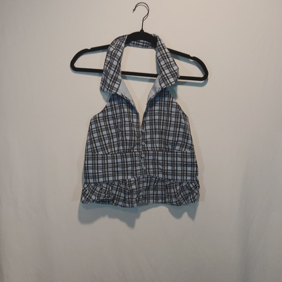 Hollister Tops - Hollister Med Halter Blue Plaid cottage y2k preppy 100% cotton 70s 90s beach